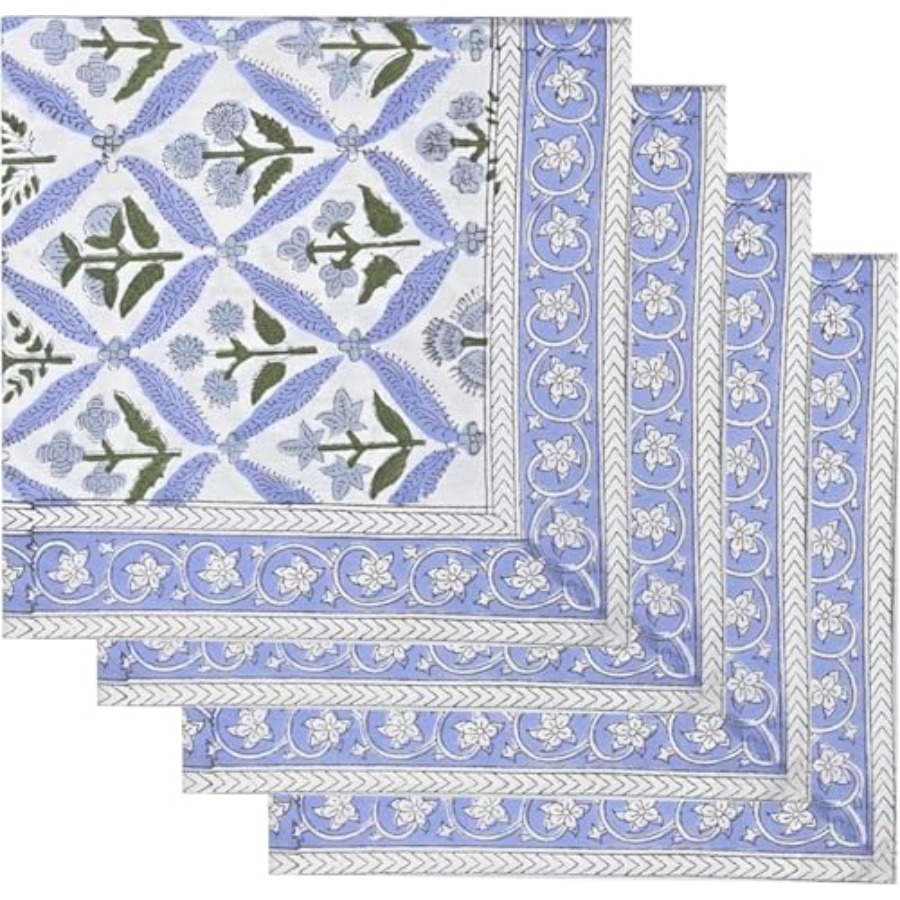 Kitchen Decor Lighting - Block Print Light Steel Blue Border