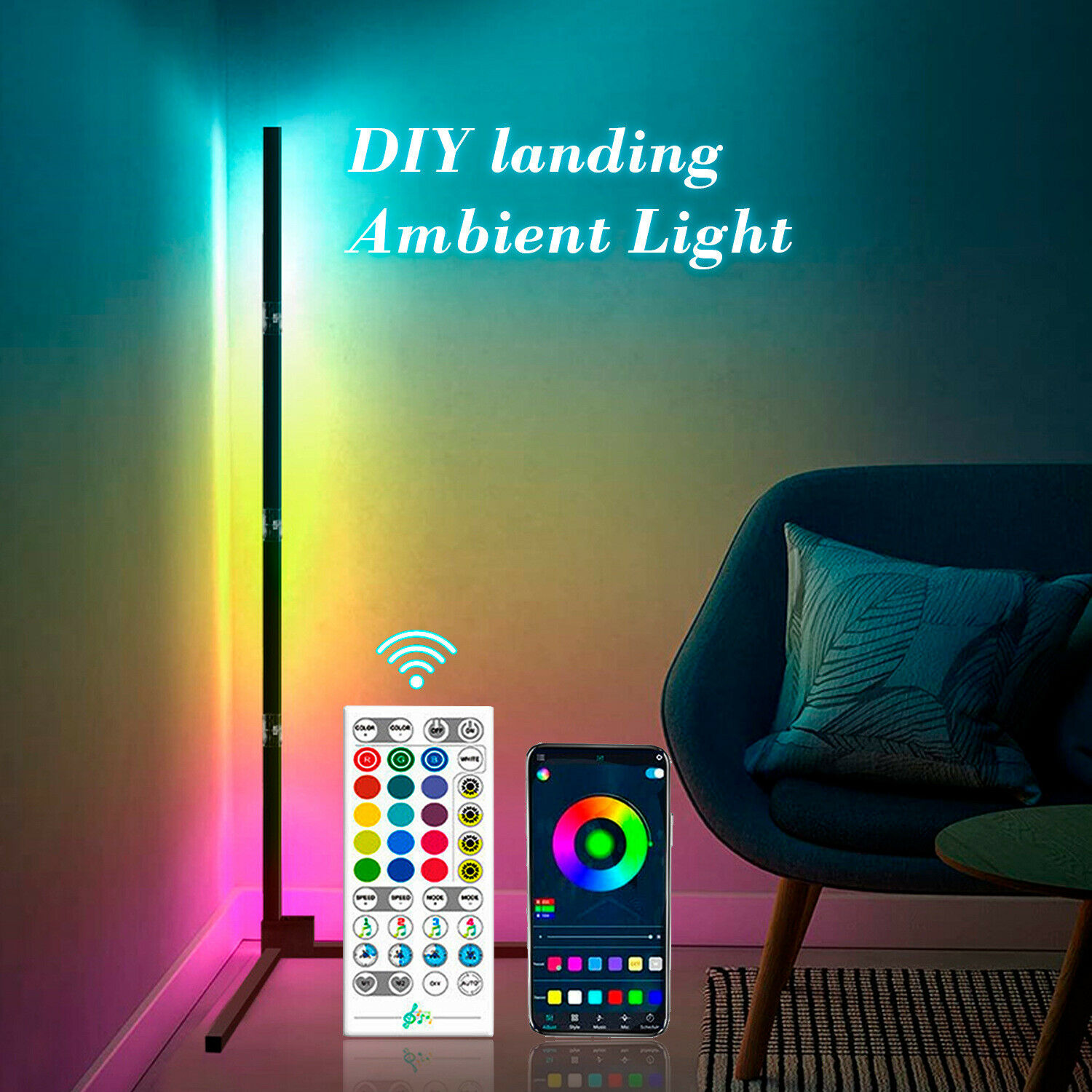 Decor Lighting Floor Lamps - Modern RGB LED Corner Lamp, Standing