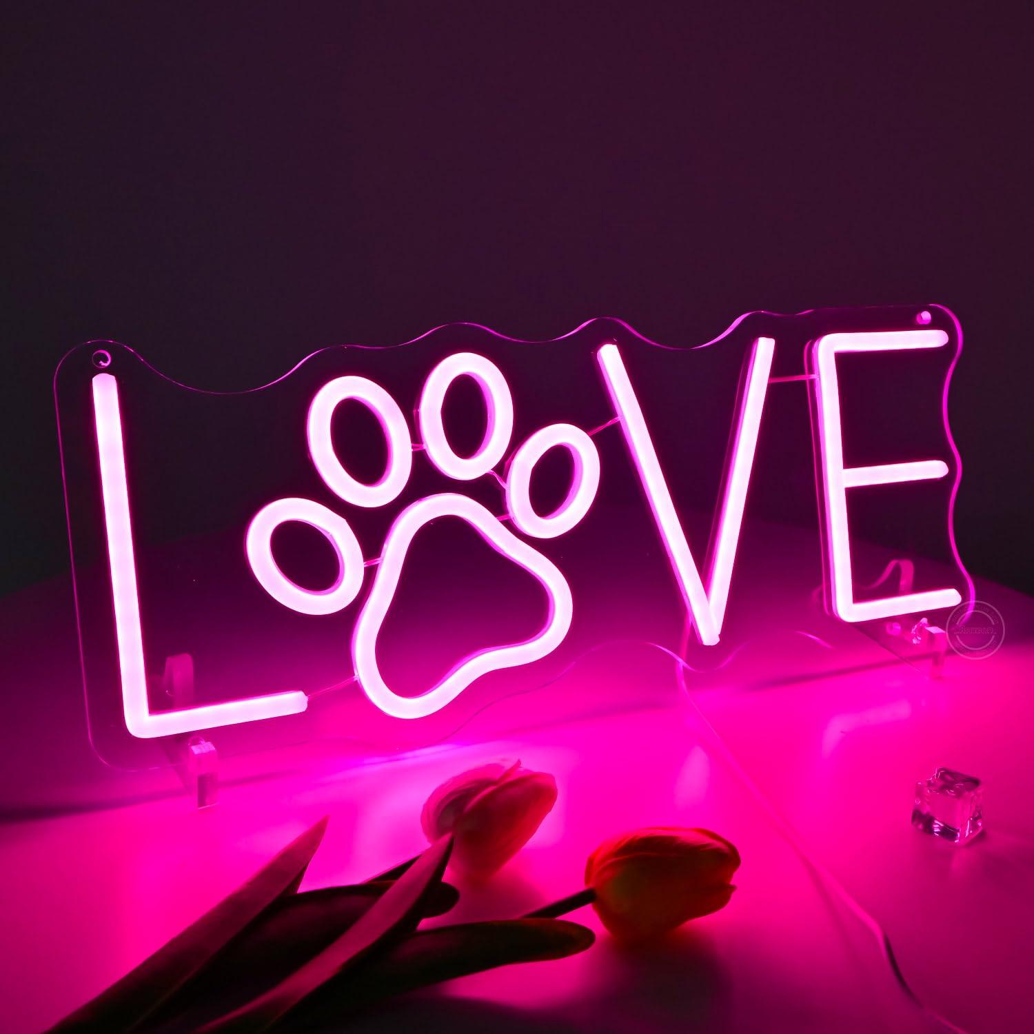 Lighting Decor For Room - Love Paw Neon Sign USB Dimmable