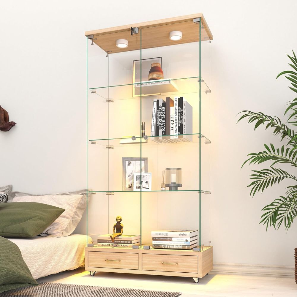 Home Lighting & Decor St Catharines On - 4-Tier Glass Cabinet with LED Lights,
