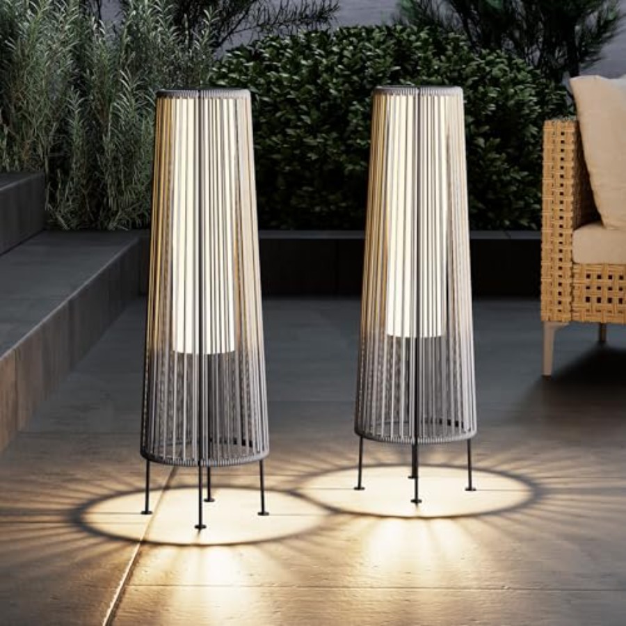 Decor Lighting Floor Lamps - Outdoor Floor Solar Light 2-Pack, Wicker