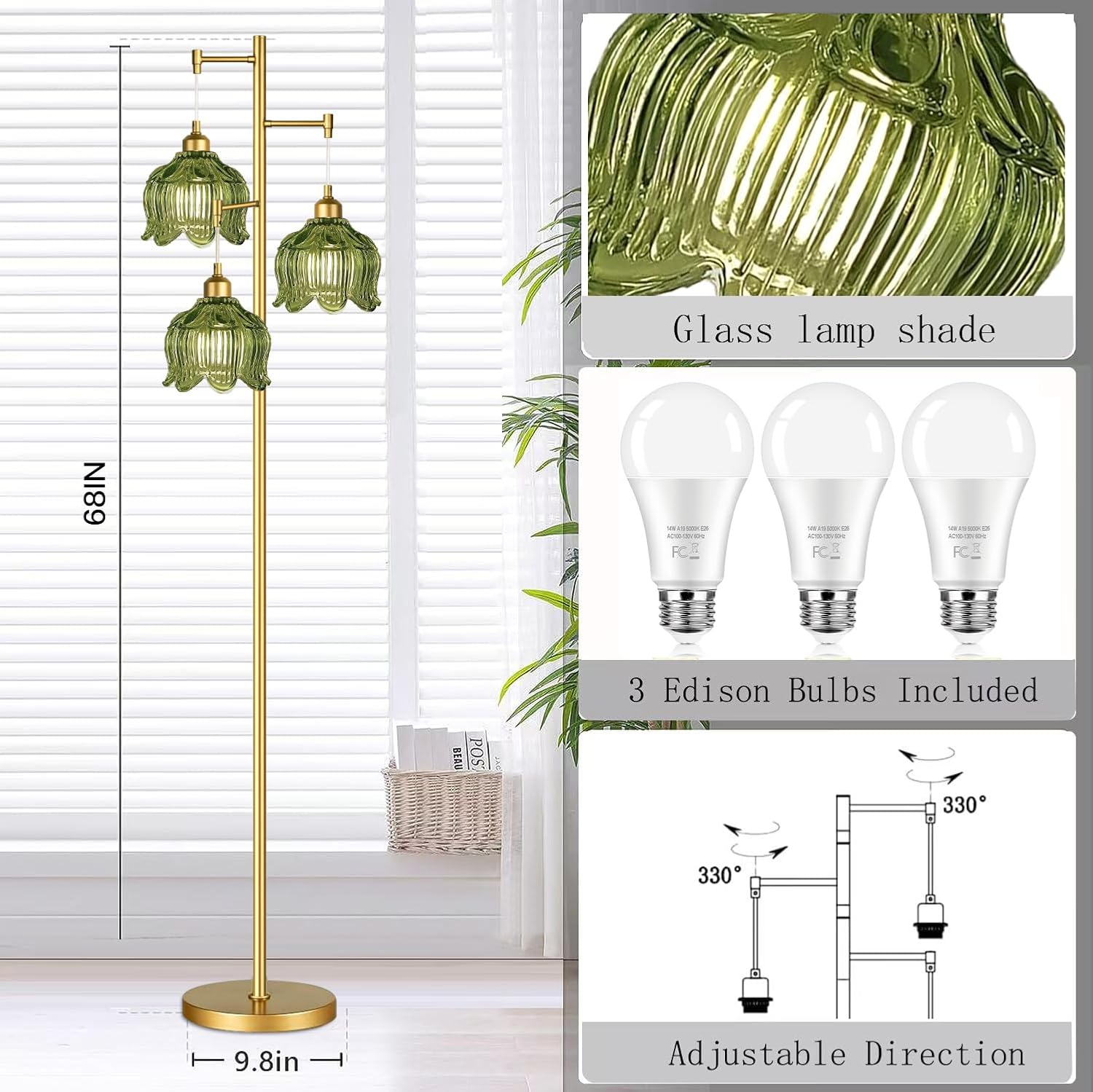 Vintage Gold Glass Floor Lamp  - مراجعة Lighting Decor For Room وسعره