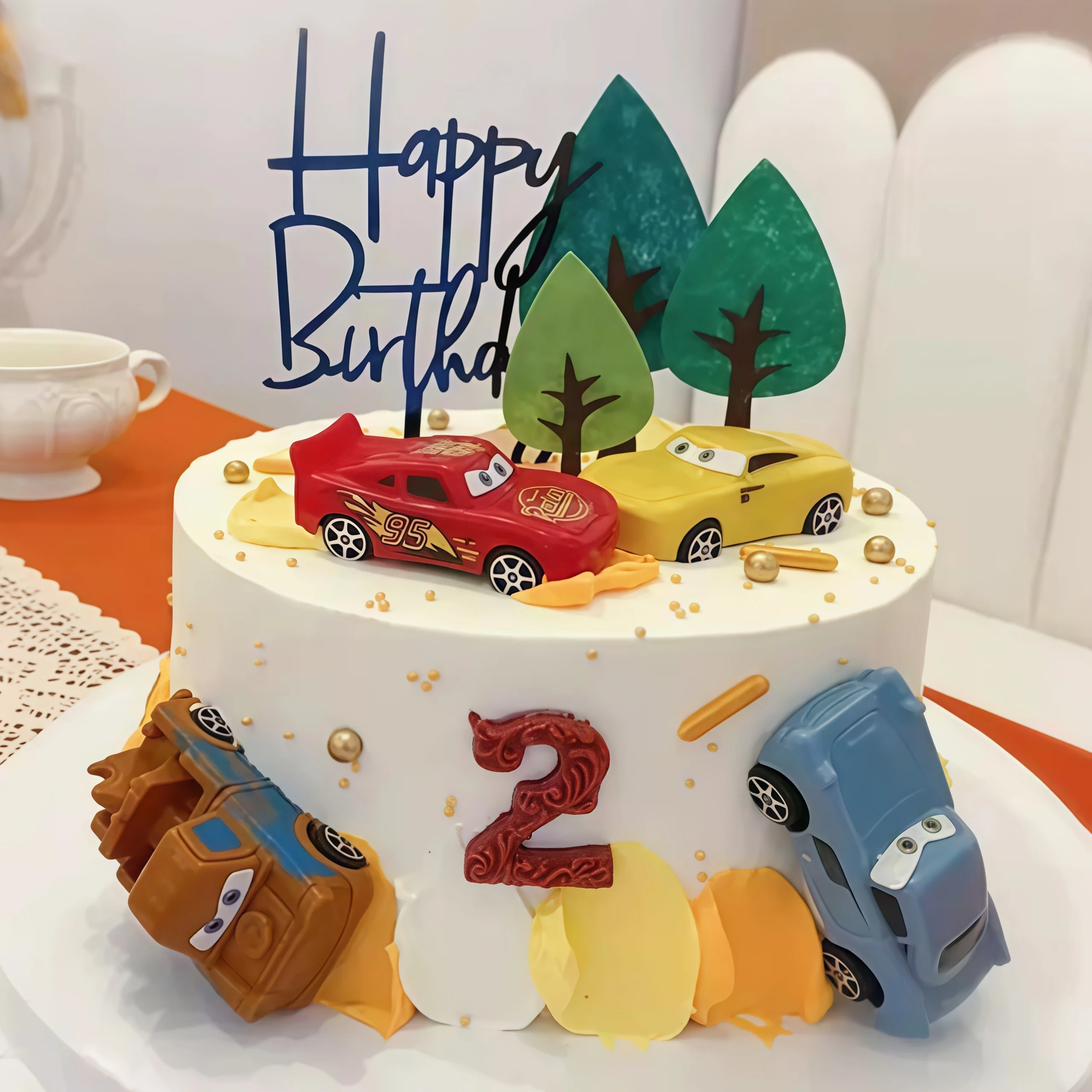 4pcs Lightning Cars Happy Birt - مراجعة Lighting Mcqueen Birthday Decor وسعره