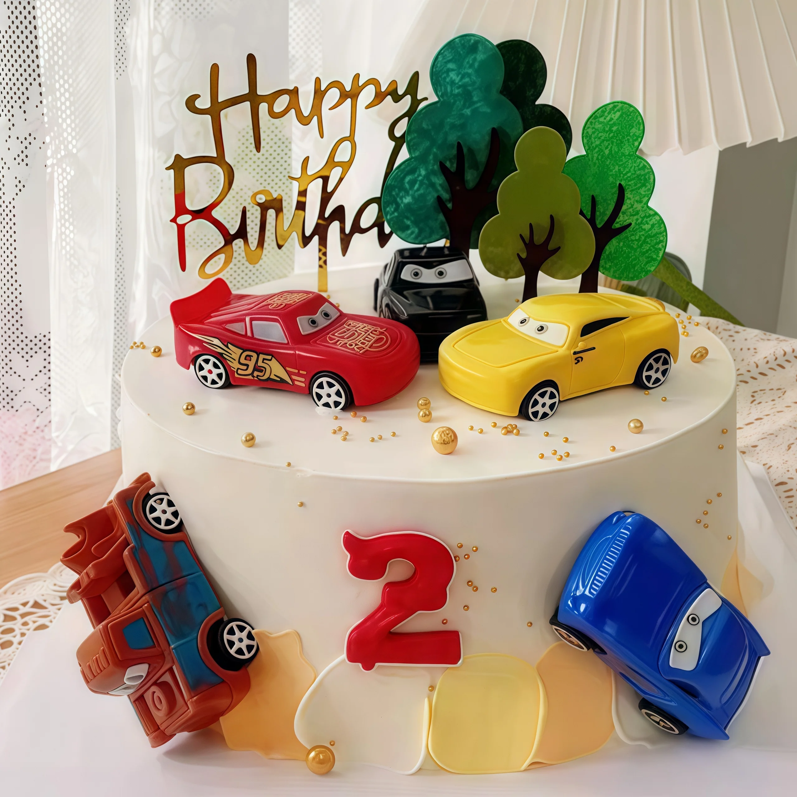 4pcs Lightning Cars Happy Birt - مراجعة Lighting Mcqueen Birthday Decor وسعره