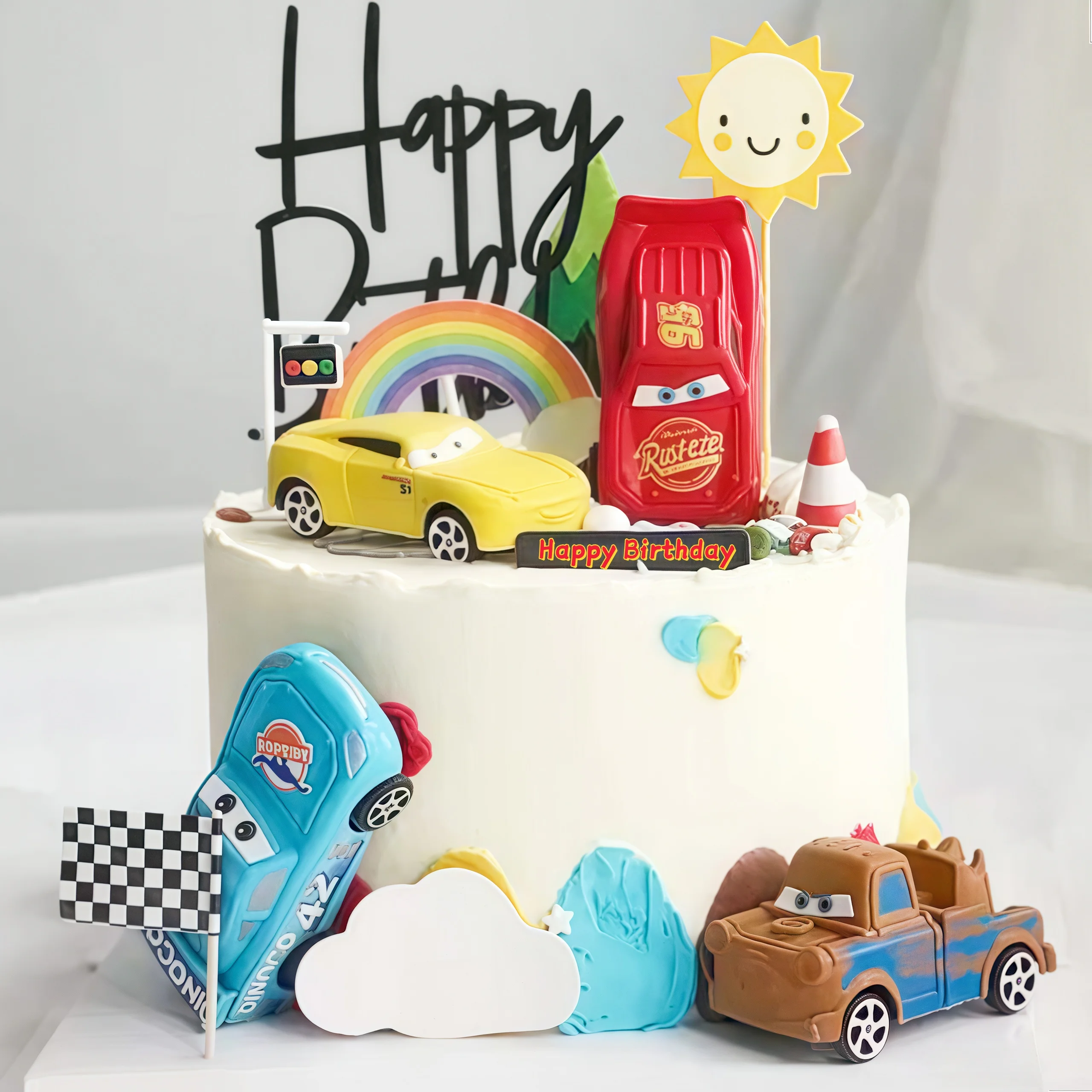 4pcs Lightning Cars Happy Birt - مراجعة Lighting Mcqueen Birthday Decor وسعره