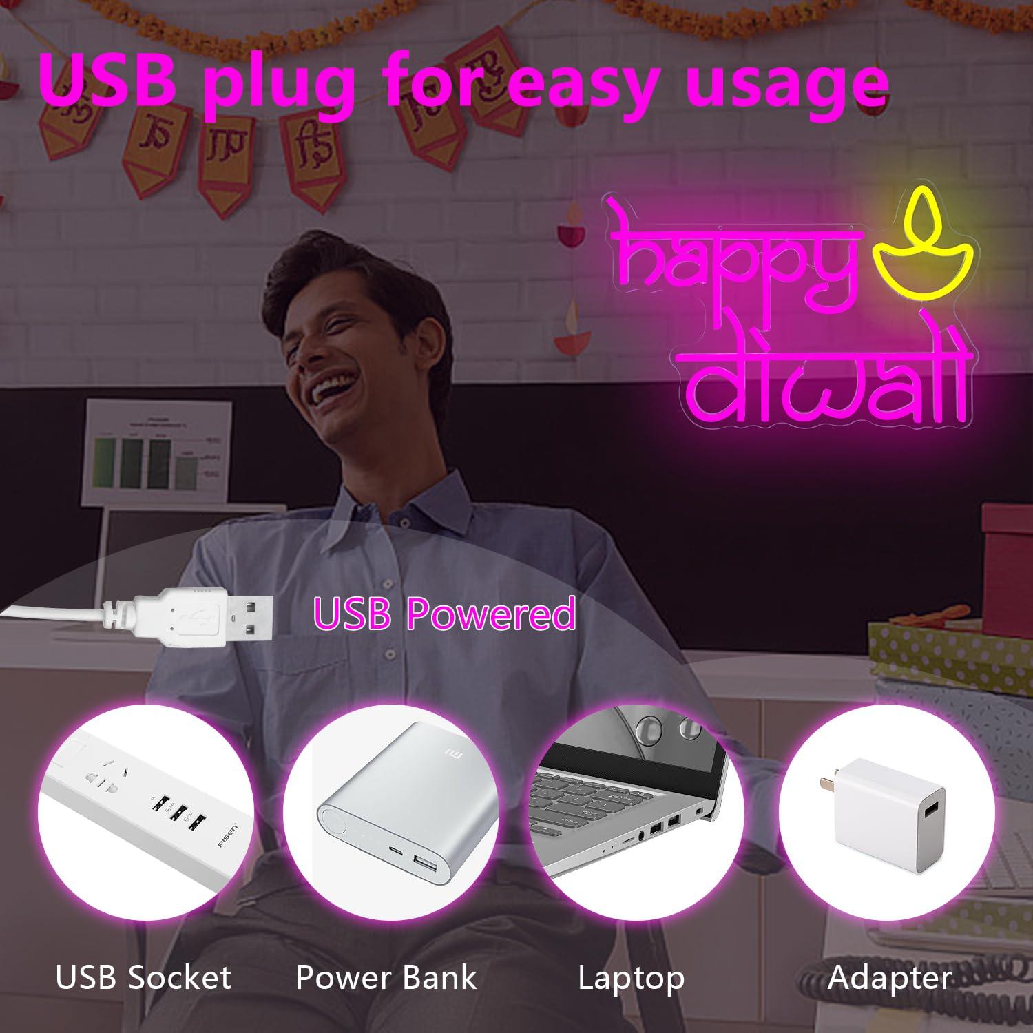 Happy Diwali Neon Sign USB Pow - مراجعة Lighting Decor For Bedroom وسعره