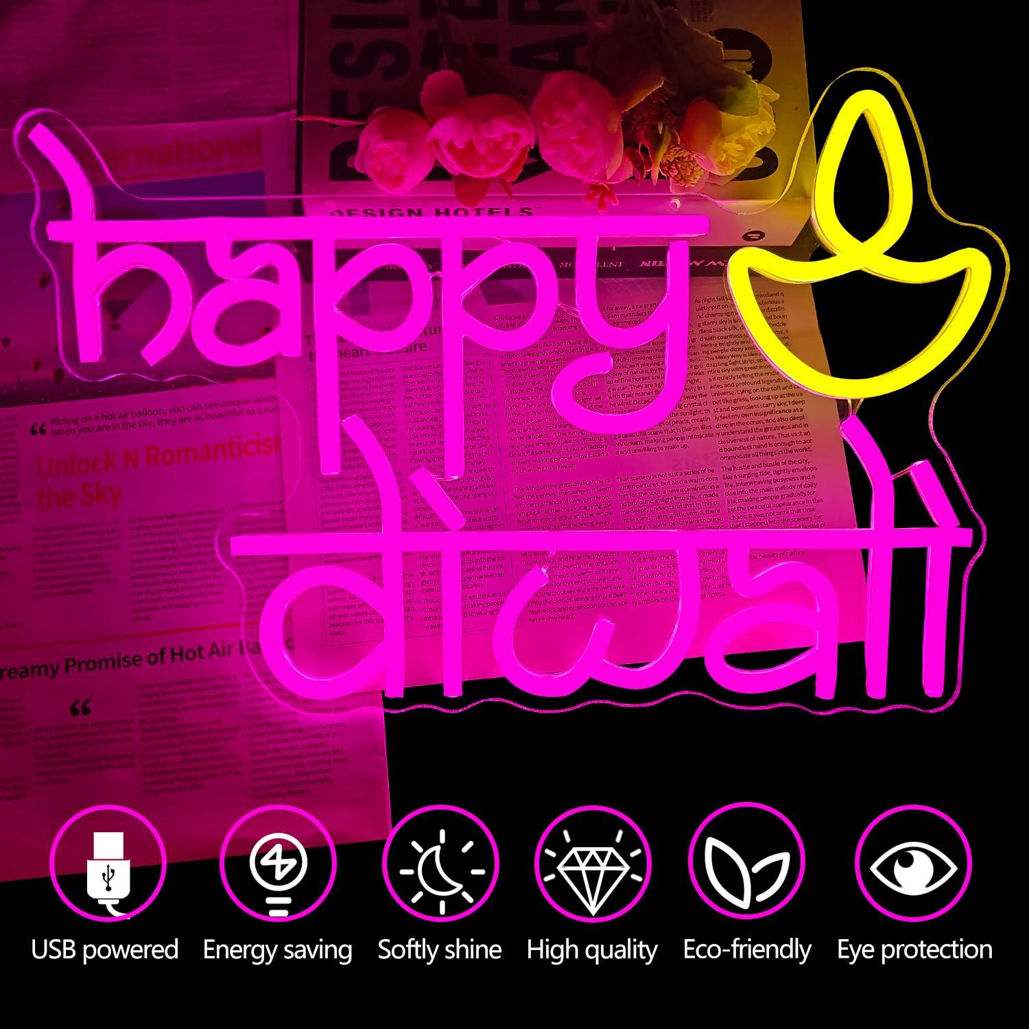 Happy Diwali Neon Sign USB Pow - مراجعة Lighting Decor For Bedroom وسعره