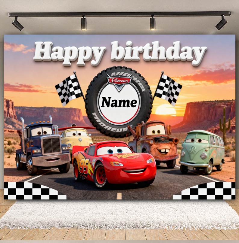 Disney Pixar Cars Custom Backd - مراجعة Lighting Mcqueen Birthday Decor وسعره