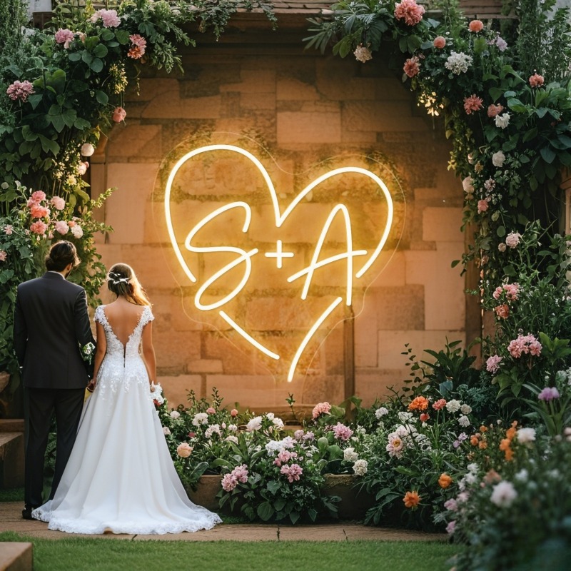 Custom Initials Heart LED Neon - مراجعة Lighting Decoration Wedding وسعره