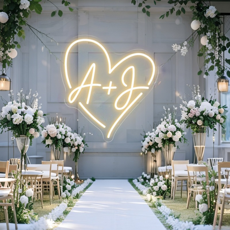 Custom Initials Heart LED Neon - مراجعة Lighting Decoration Wedding وسعره