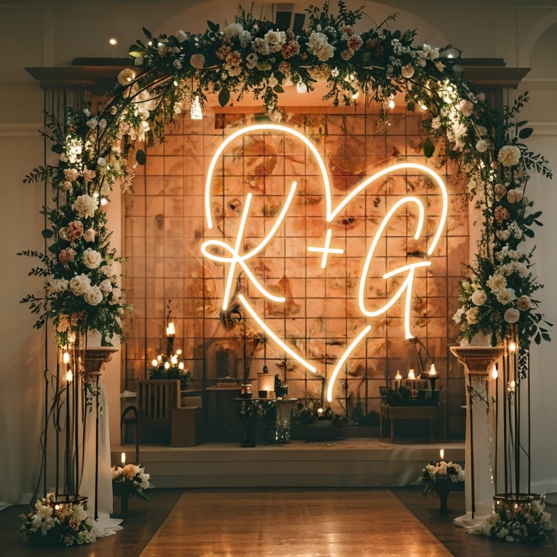 Custom Initials Heart LED Neon - مراجعة Lighting Decoration Wedding وسعره