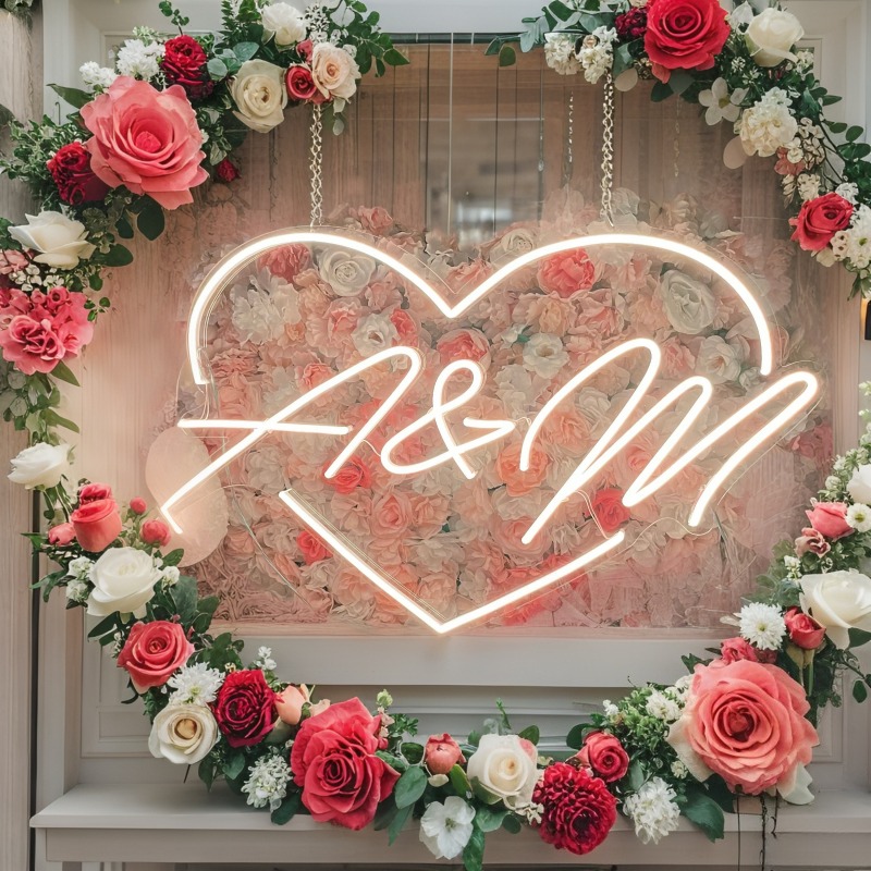 Custom Initials Heart LED Neon - مراجعة Lighting Decoration Wedding وسعره