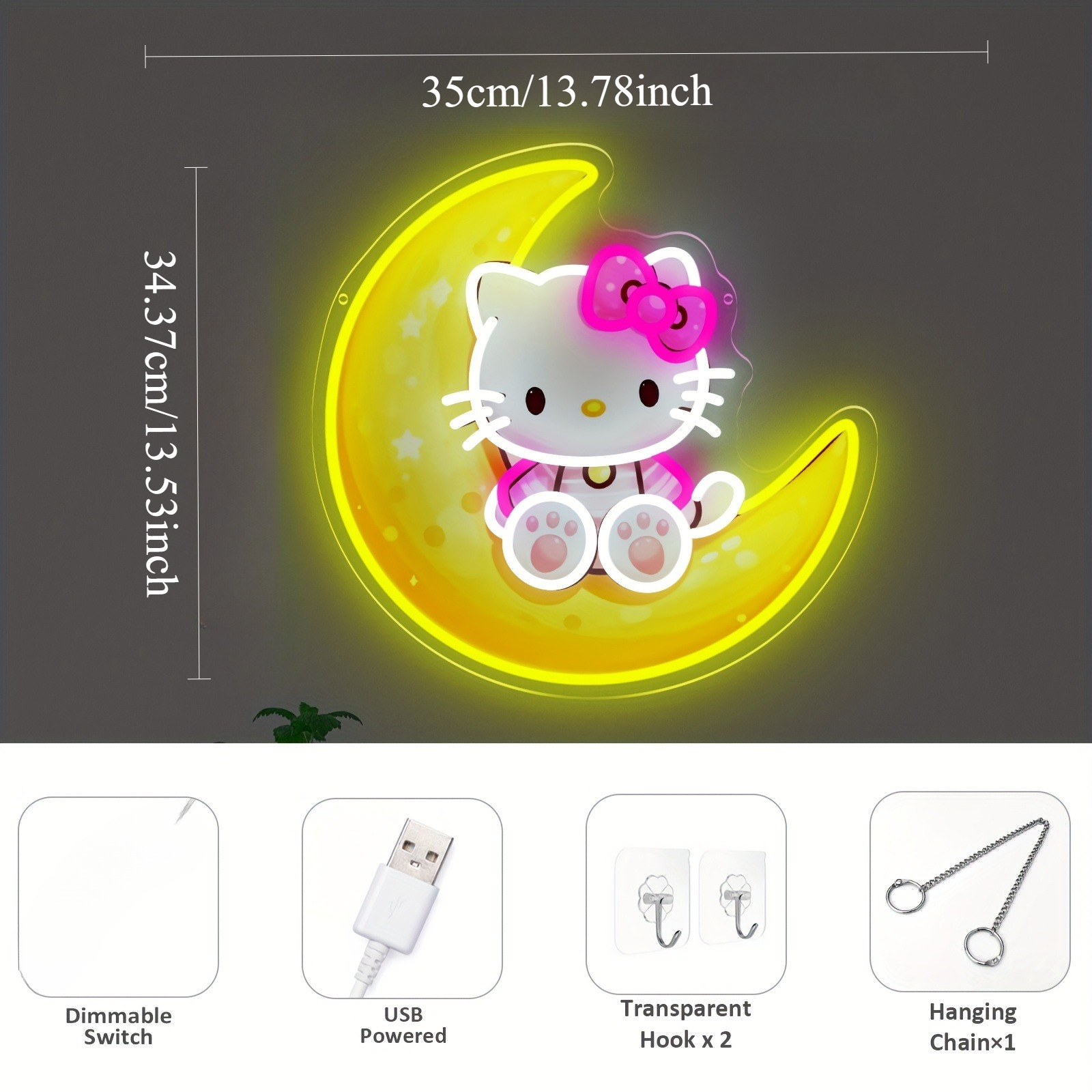 Hello Kitty on Moon Yellow Cut - مراجعة Lighting Decoration On Wall وسعره