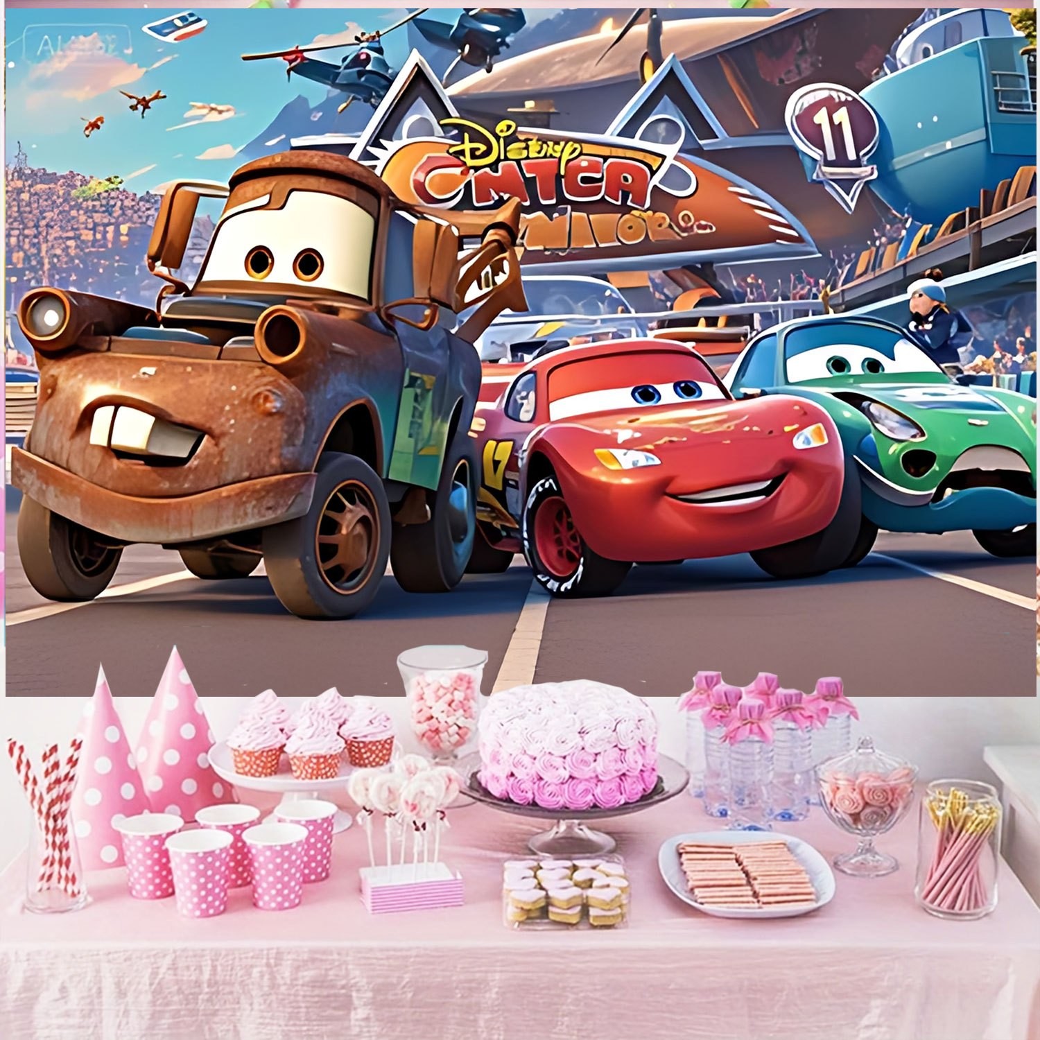 Disney Cars Movie Backdrop Ban - مراجعة Lighting Mcqueen Birthday Decor وسعره