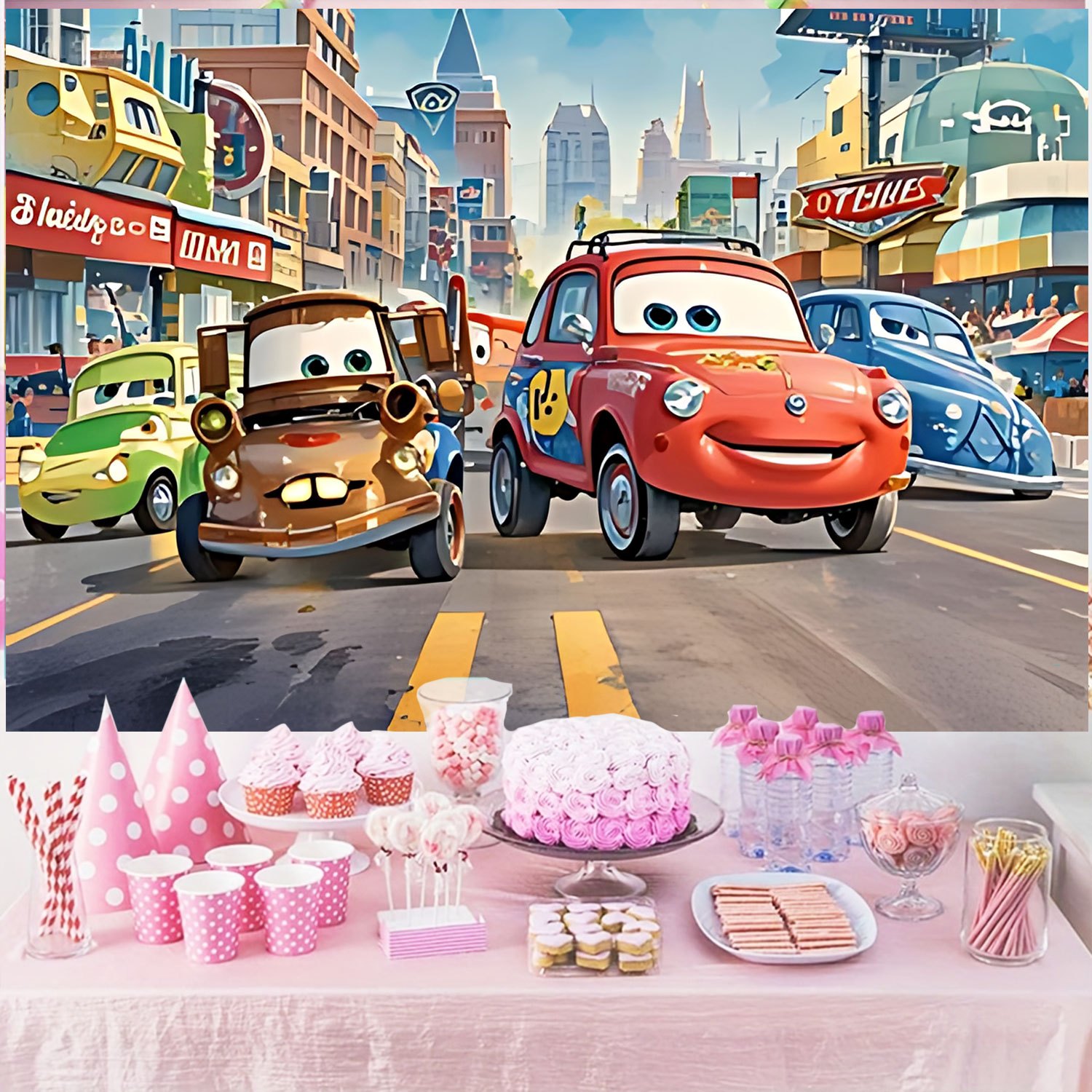 Disney Cars Movie Backdrop Ban - مراجعة Lighting Mcqueen Birthday Decor وسعره