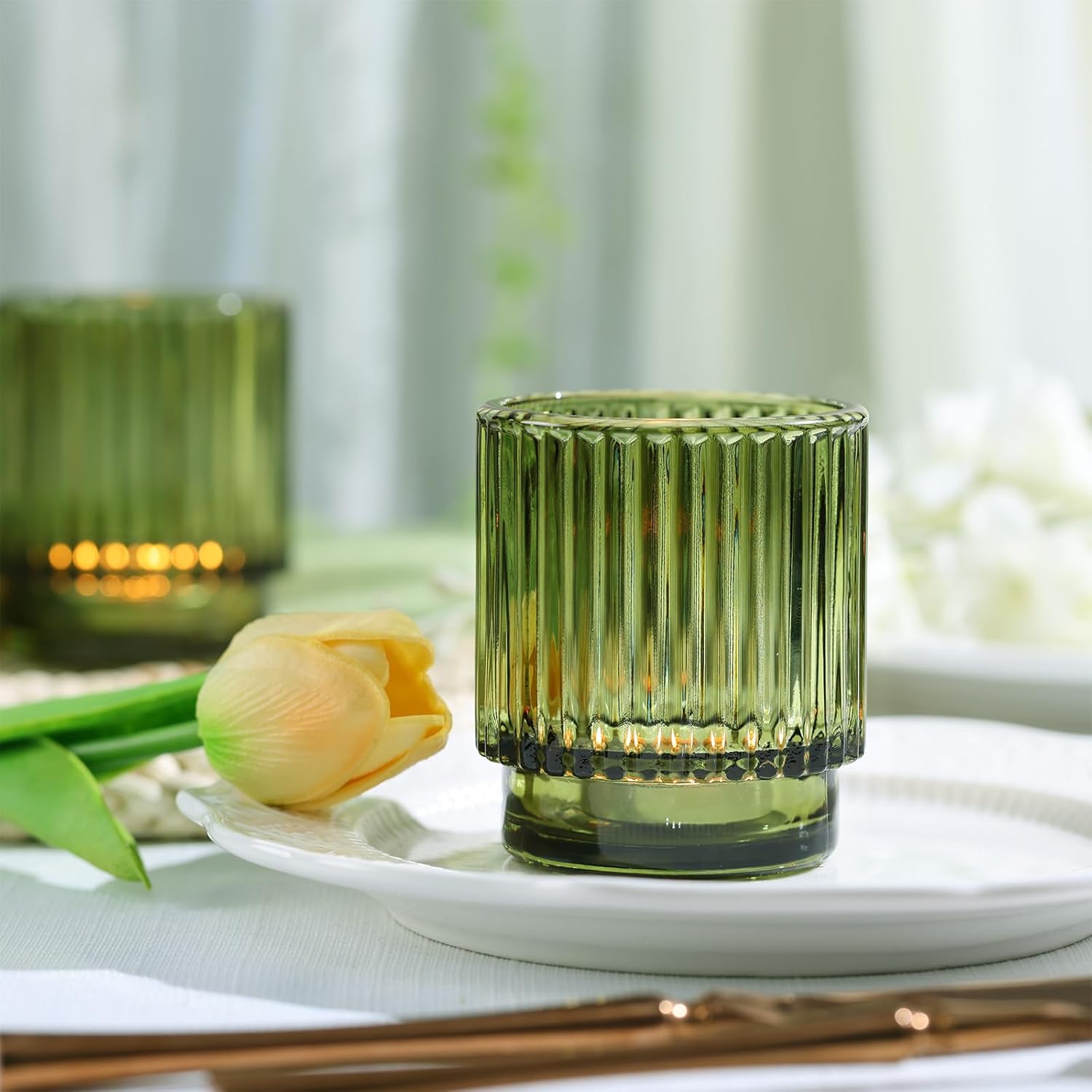 8pcs Green Votive Candle Holde - مراجعة Lighting Decoration Wedding وسعره
