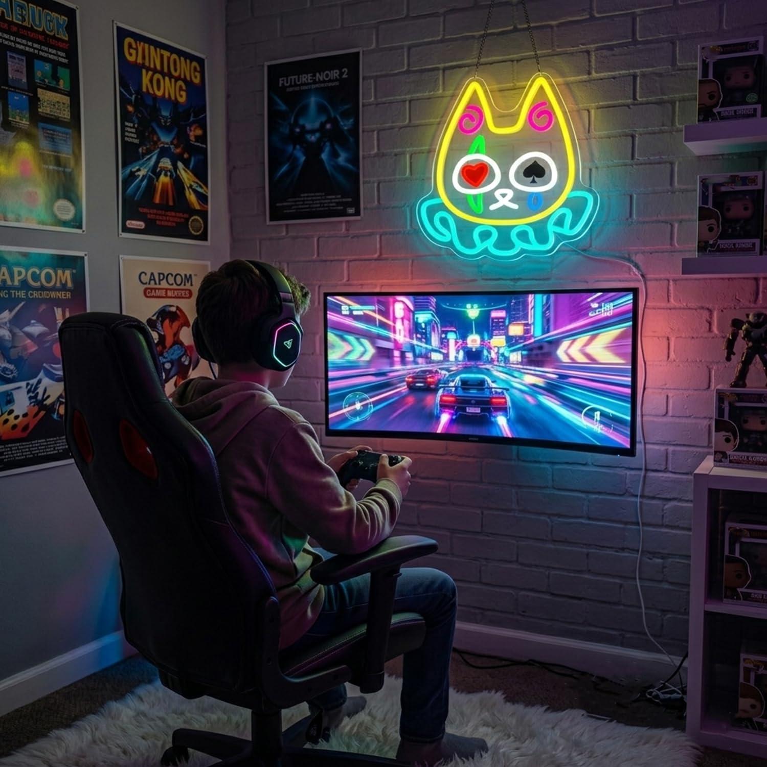 Cat Poker Neon Sign USB Dimmab - مراجعة Lighting Decor For Room وسعره