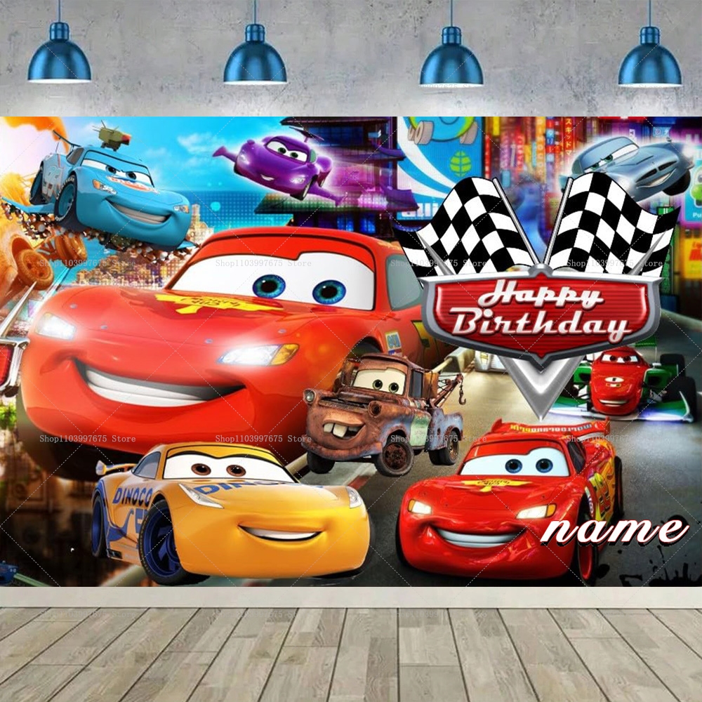 Lightning McQueen Backdrops Ch - مراجعة Lighting Mcqueen Birthday Decor وسعره