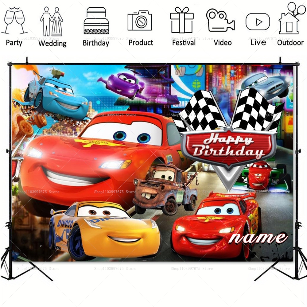 Lightning McQueen Backdrops Ch - مراجعة Lighting Mcqueen Birthday Decor وسعره
