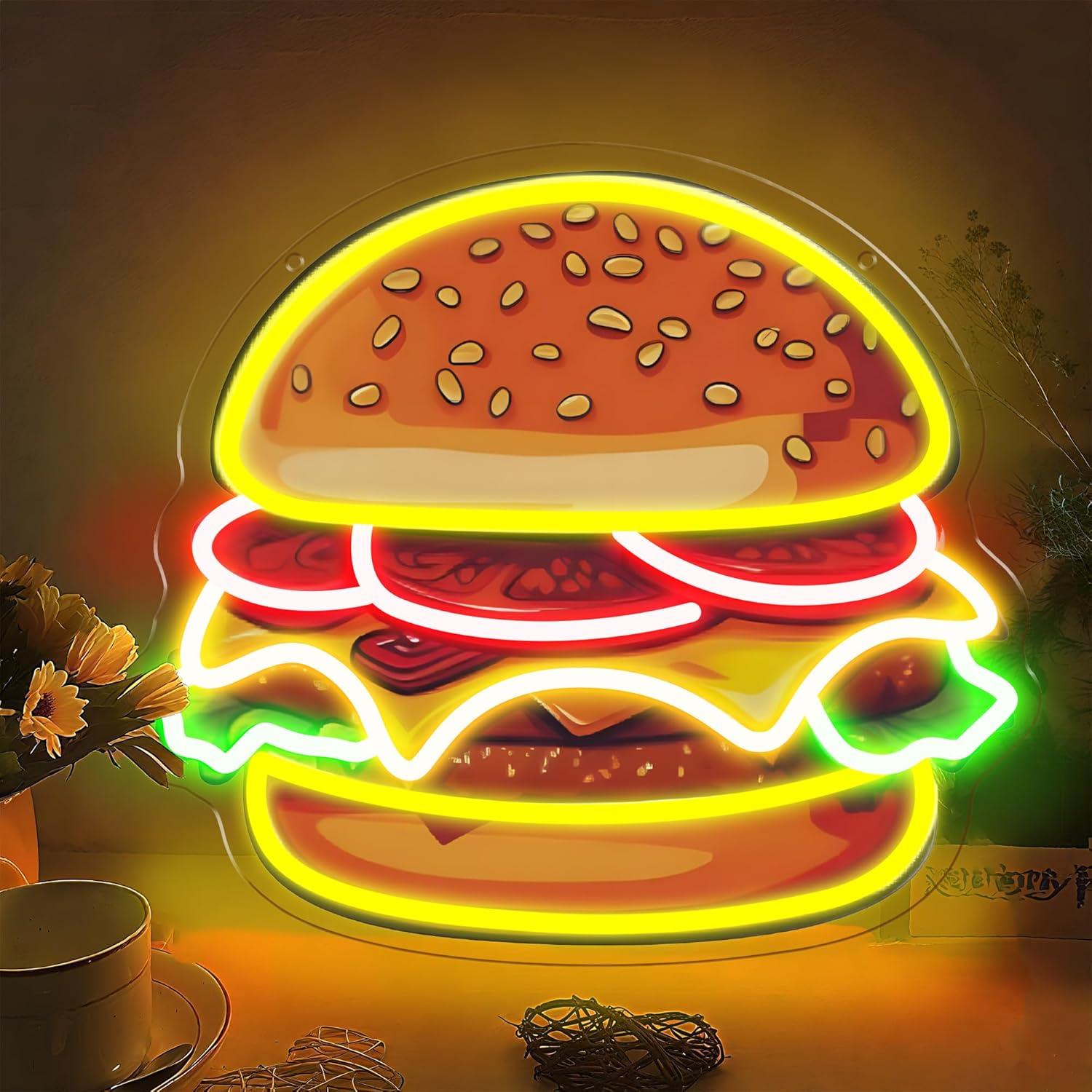 Burger Neon Sign LED Hamburger - مراجعة Kitchen Decor Lighting وسعره