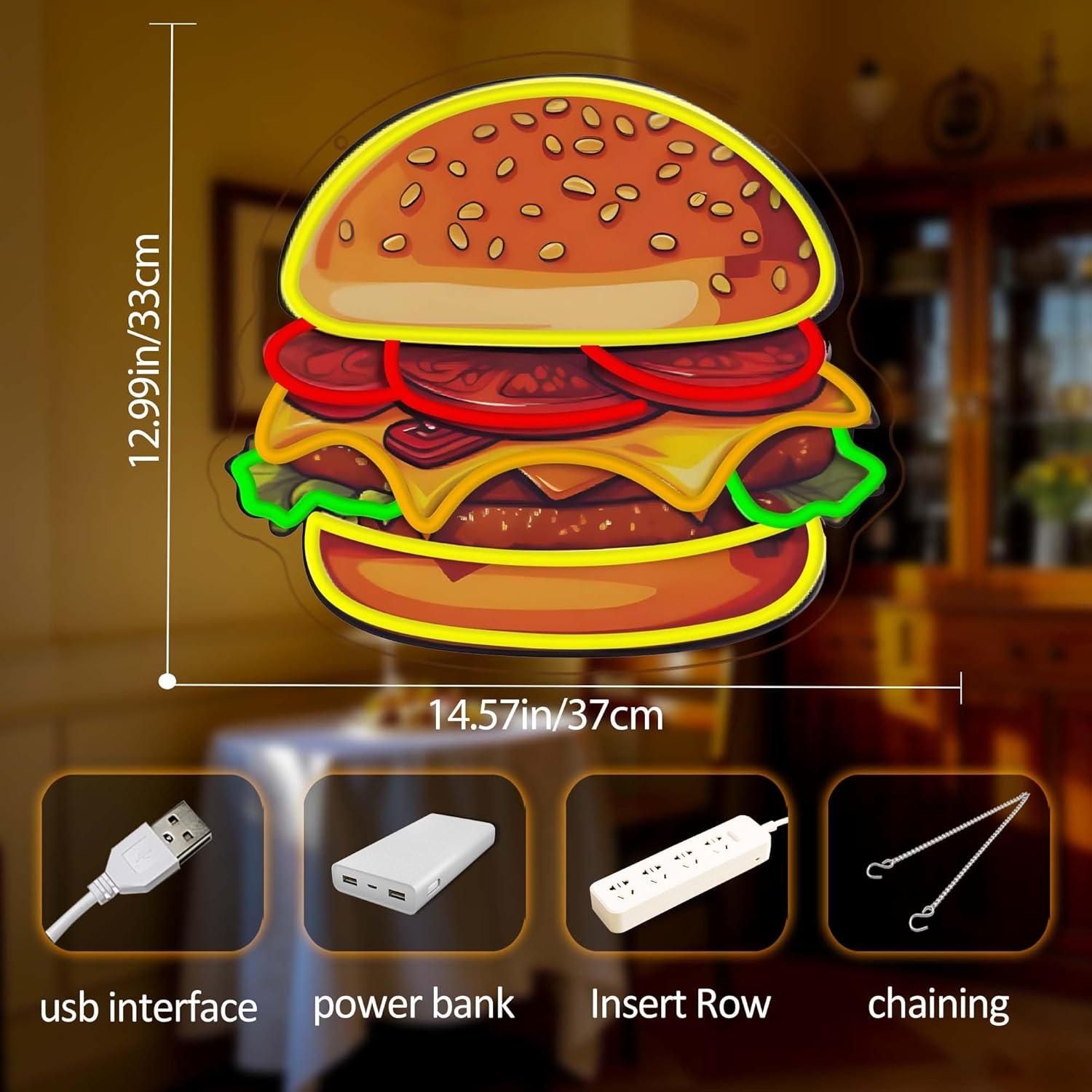 Burger Neon Sign LED Hamburger - مراجعة Kitchen Decor Lighting وسعره