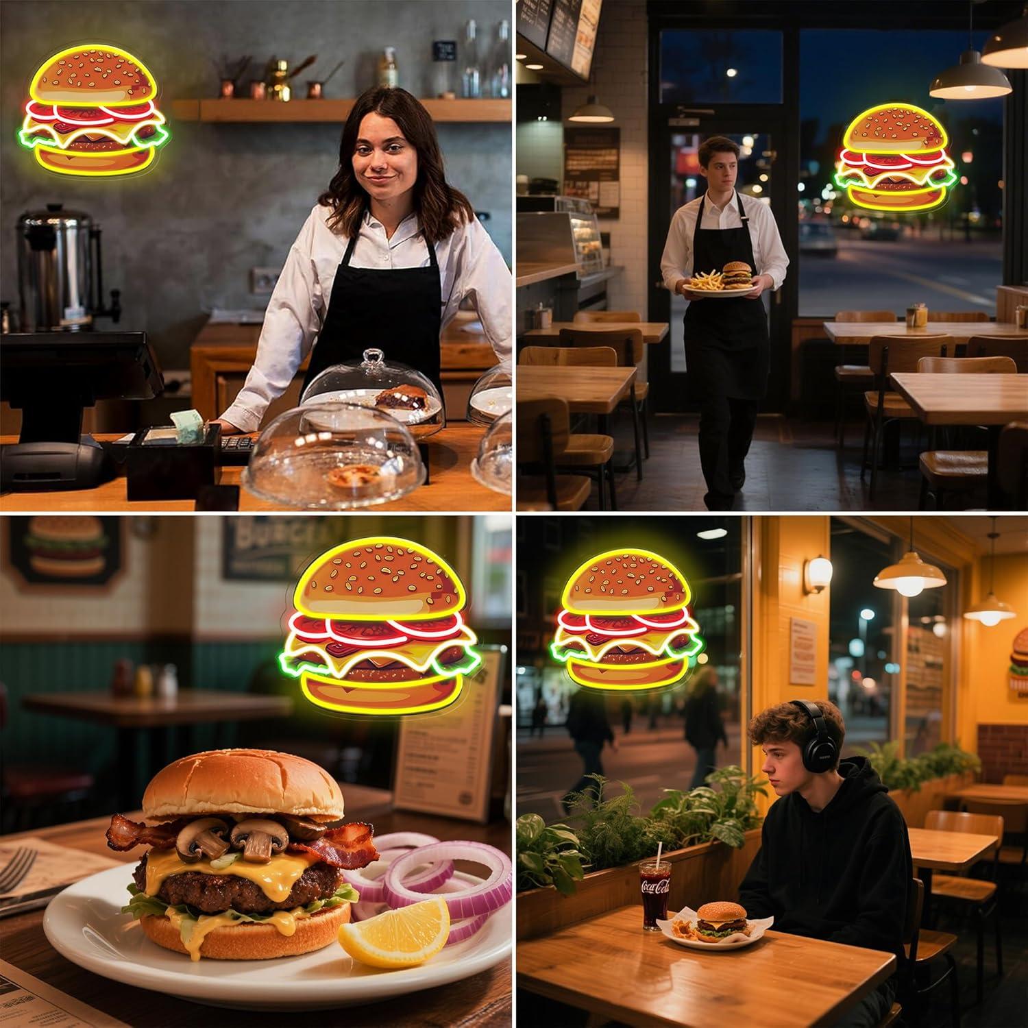 Burger Neon Sign LED Hamburger - مراجعة Kitchen Decor Lighting وسعره